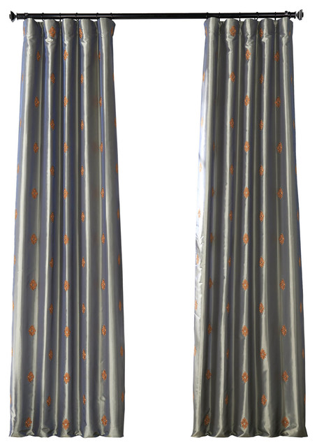Embroidered Faux Silk Taffeta Single Panel Curtain Contemporary