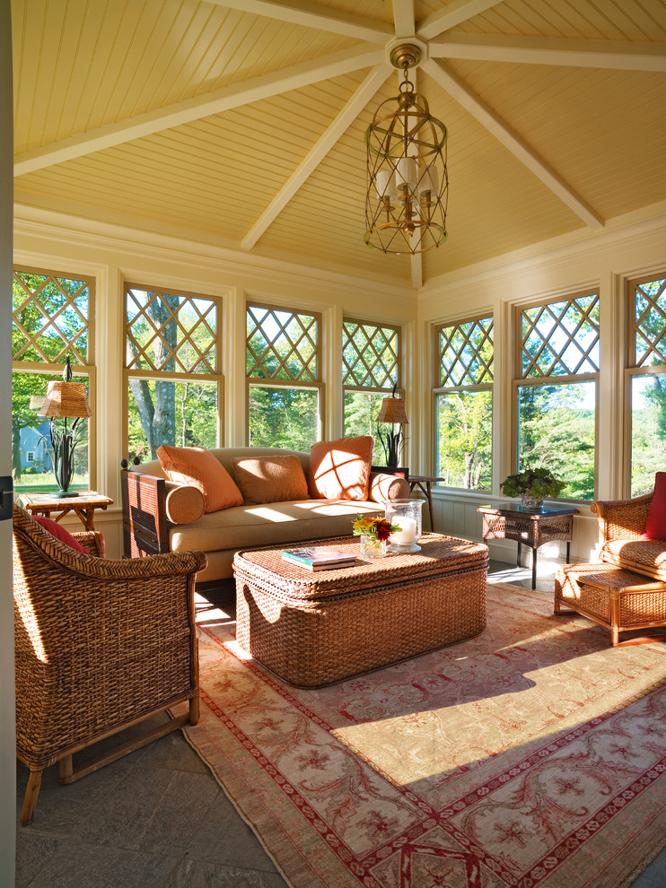 Photo of a traditional sunroom in Boston with a standard ceiling.