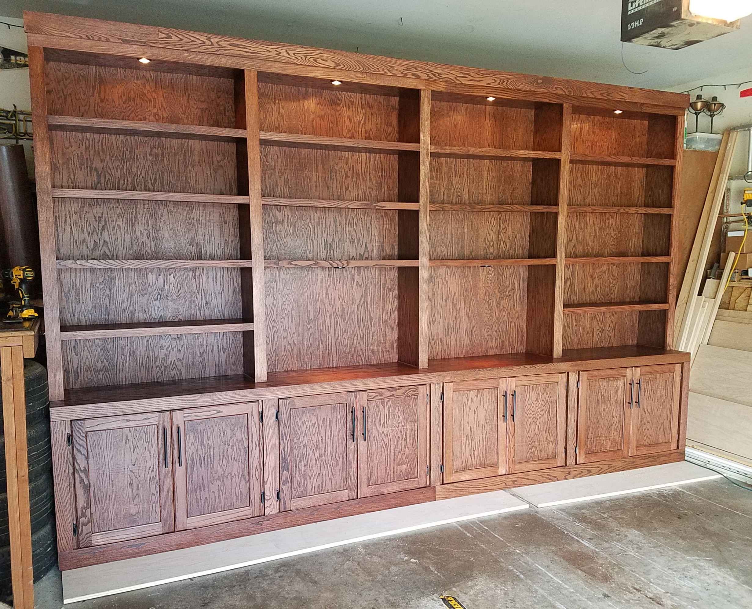 Oak Built in bookcase with cabinets