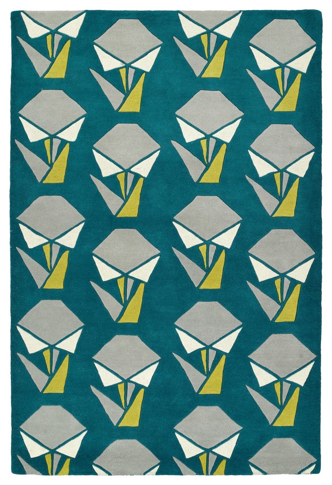 Kaleen Origami Collection Rug, Teal, 5'x7'6" Contemporary Area Rugs