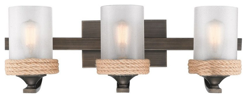 3-Light Bathroom Light Fixture Woven Ropes Loop Clear Sandblasted Glass ...