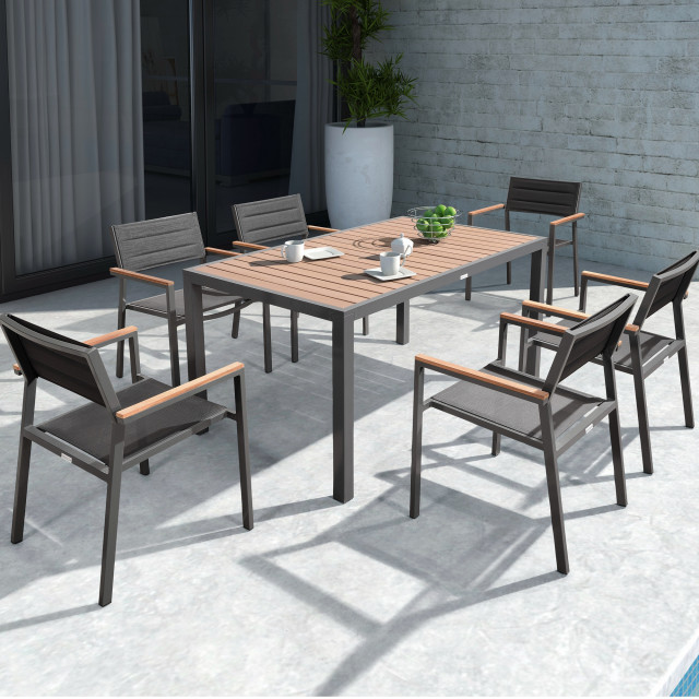 HIGOLD 6478 Auto 7 piece Black Aluminum Outdoor Dining Set