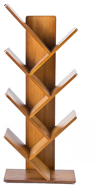Tree Shaped Bookcase Bamboo 7 Shelves And Rounded Edges Oak Red
