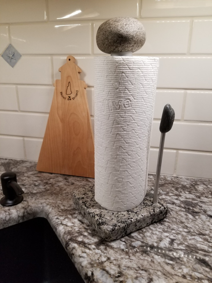 Sea Stones Helping Hand Standing Granite Paper Towel Holder - Easy to Use One-Handed Tear - Modern Kitchen Design - Made in USA