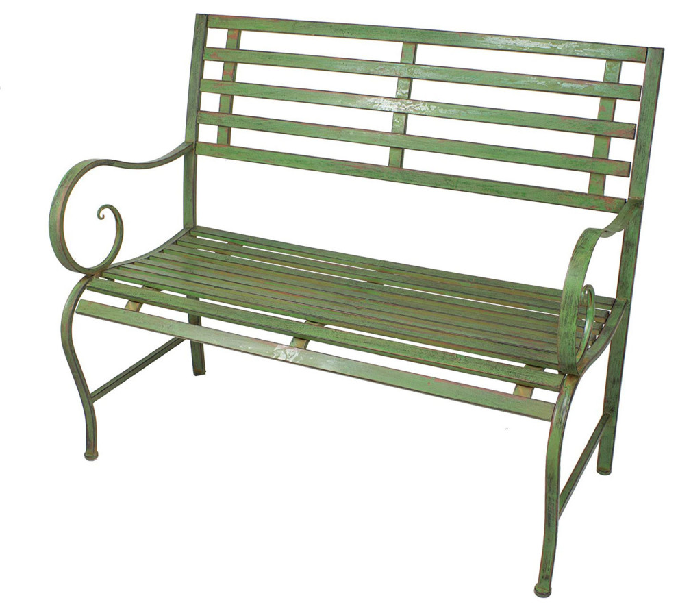 Antique Green Outdoor Safe Metal Garden Bench - Farmhouse - Outdoor ...