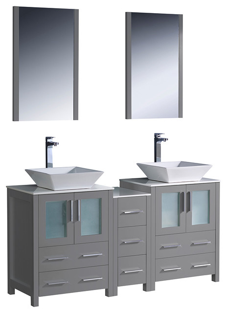 60 Gray Double Sink Bathroom Vanity With Side Cabinet Faucet Fft1045bn