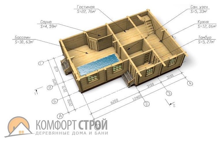 Дом-баня с бассейном 130.11 м2 8.25х12.4