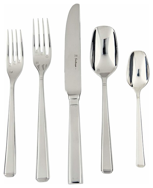 Fortessa Scalini 18 10 Stainless Steel Flatware 5 Piece Place Setting Contemporary Flatware And Silverware Sets By The Kitchen Clique Houzz