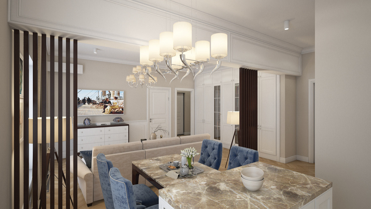 Дизайн-проект квартиры Кутузовский просп. 75 м2 (Современная классика)