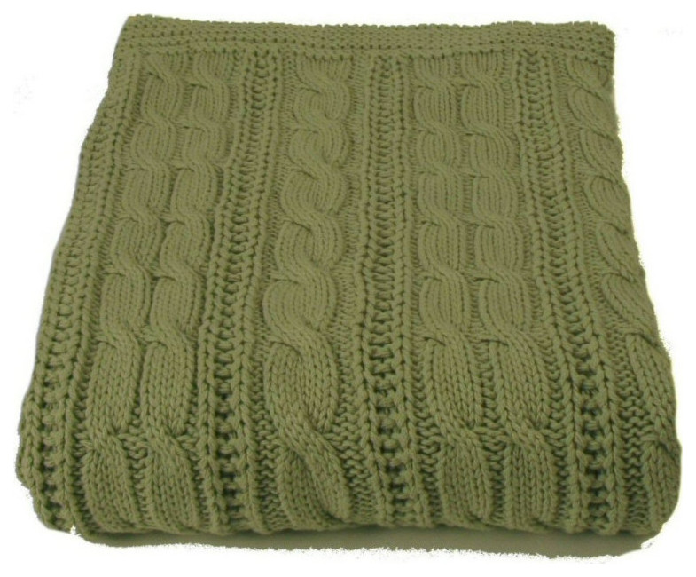 Cotton Cable Throw Sage Green - Scandinavian - Throws - by Sanford ...