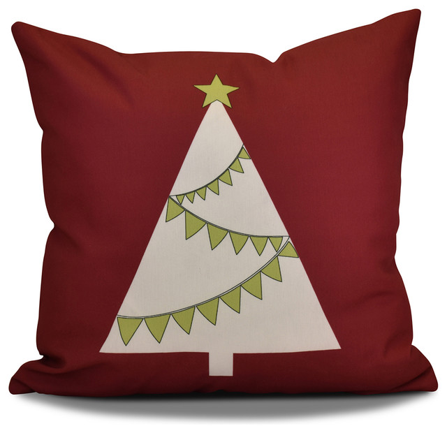 Decorative Holiday Outdoor Pillow Geometric Print, Cranberry, 18"x18"