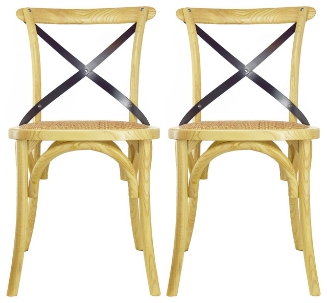 Solid Wood Frame Cross Back Dining Chairs Assembled Chairs Set of 2, Natural