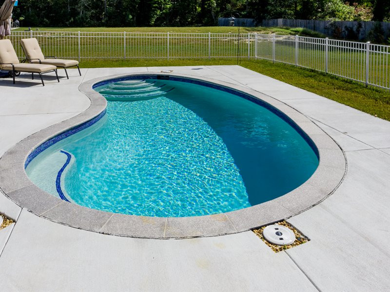Идея дизайна: маленький бассейн в форме фасоли на заднем дворе в классическом стиле с покрытием из бетонных плит для на участке и в саду