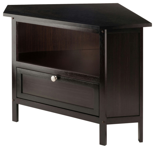 Zena Corner TV and Media Stand, Espresso Transitional Entertainment Centers And Tv Stands
