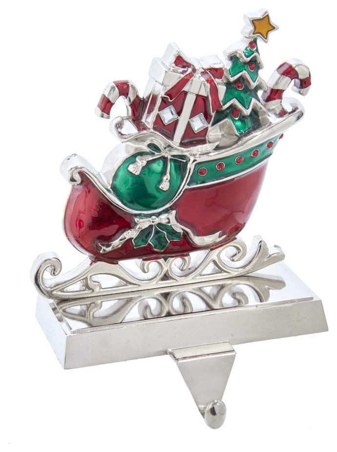Kurt Adler 7.3" Metal Sleigh Stocking Hanger, 7.3" Christmas