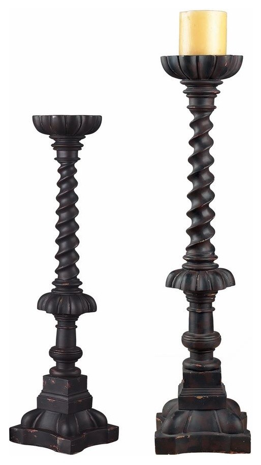 Sterling Industries Fronton Candleholders, Black, Set of 2