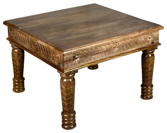 Langley 30 Square Hand Carved Solid Wood Coffee Table Langley 30 Square Hand Carved Solid Wood Coffee Table