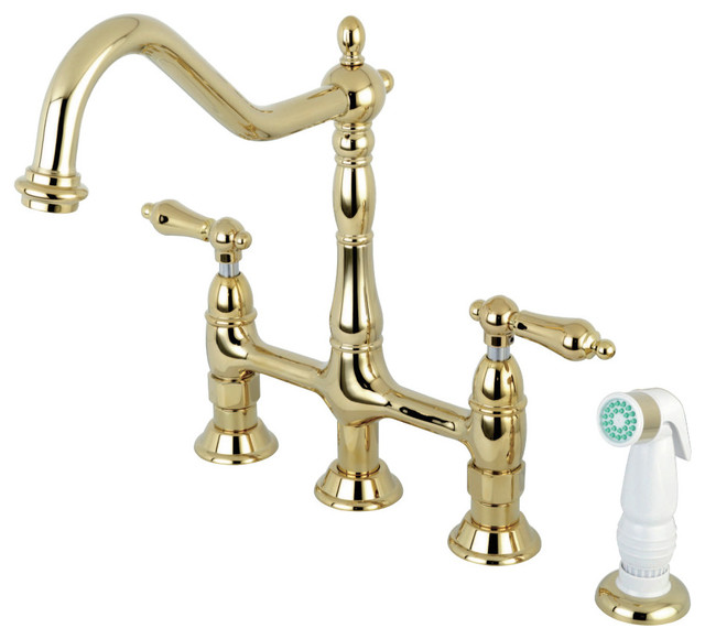 Kingston Brass Heritage Bridge Kitchen Faucet Polished