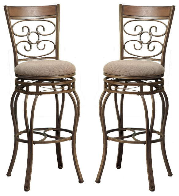 Swivel Fabric Cushion Metal Frame Bar Stools Set Of 2 Traditional Swivel Fabric Cushion Metal Frame Bar Stools Set Of 2