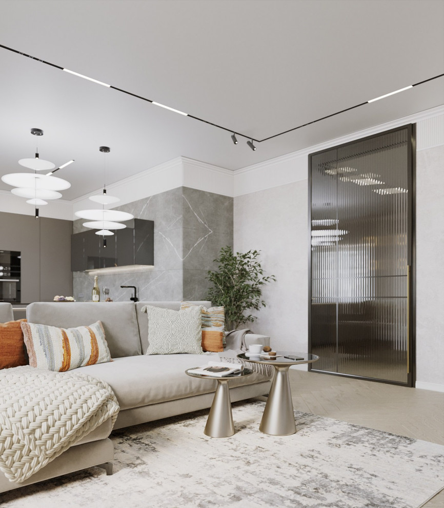 Кухня-гостиная в оттенках серого