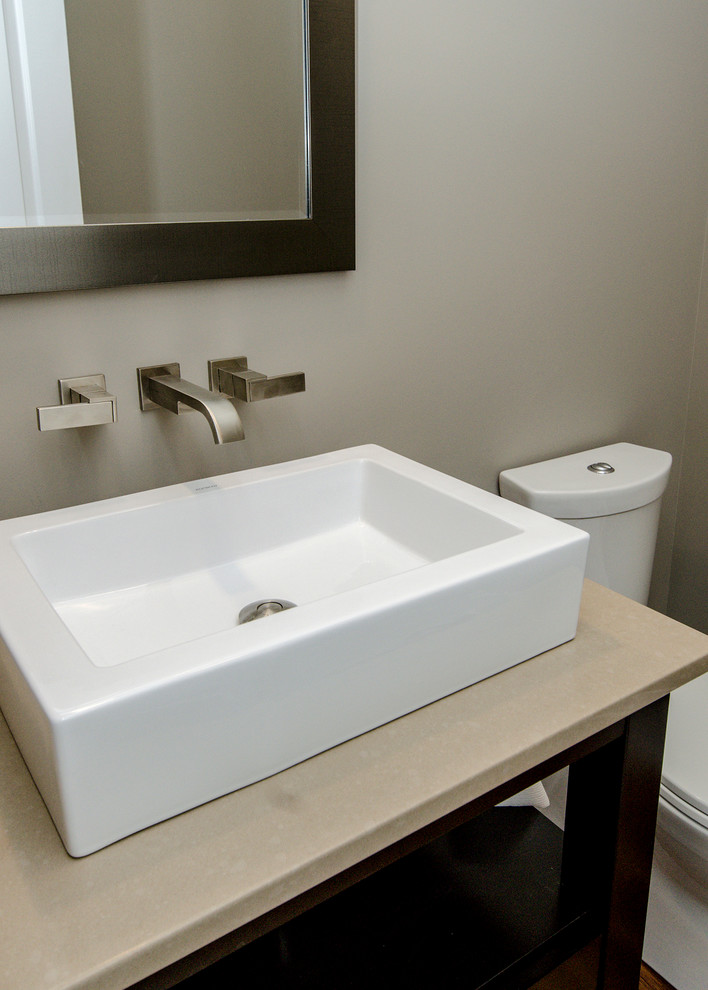 Photo of a traditional bathroom in Other with engineered quartz benchtops.
