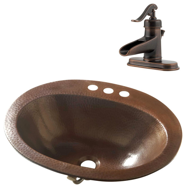 Seville Drop-In Copper Sink Kit With Pfister 4" Centerset Bronze Faucet & Drain