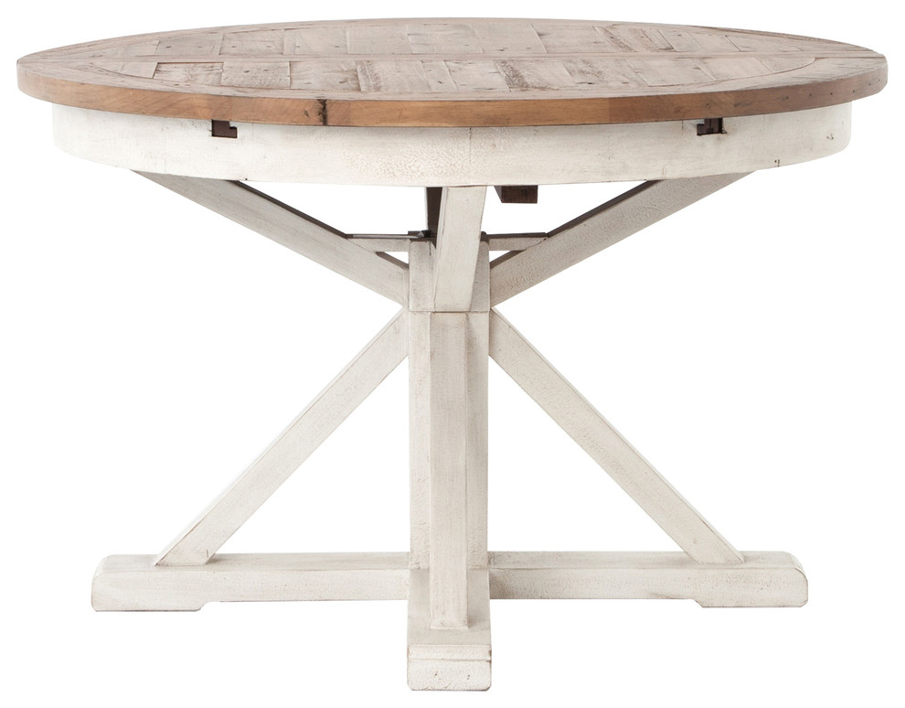 Coastal Beach Reclaimed Wood White, Rustic Reclaimed Wood Round Dining Table