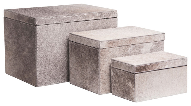 Cowhide Boxes, Set of 3