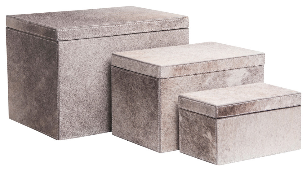 Cowhide Boxes, Set of 3