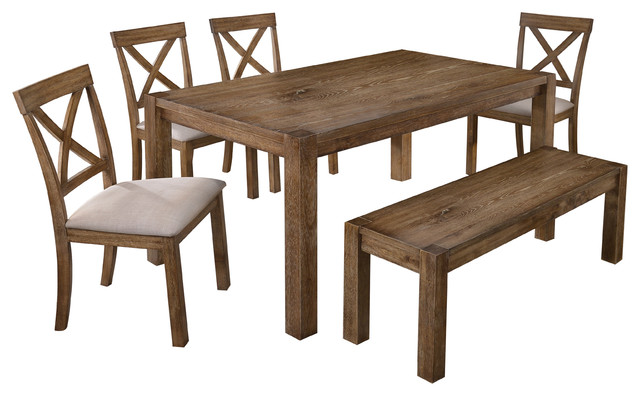 Janet Traditional Driftwood Dining Collection, 6 Piece Dining Set