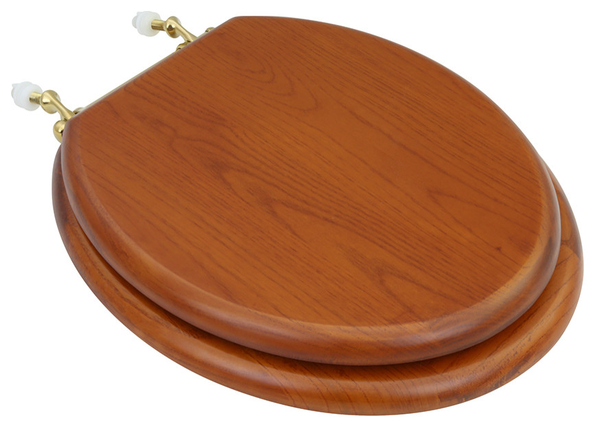 Solid Wood Mahogany Round Toilet Seat with Stained Brass Hinge