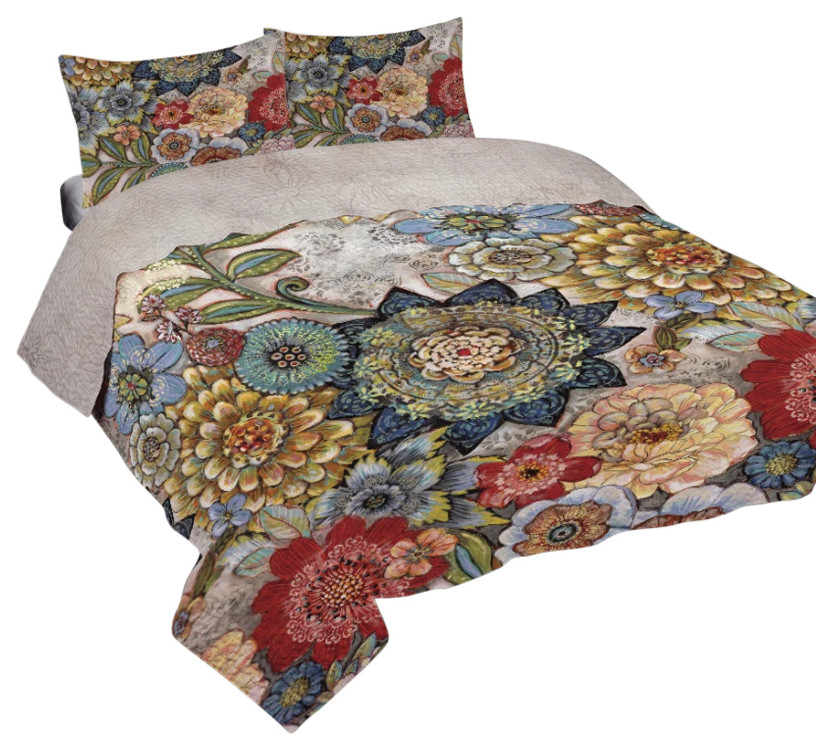Boho Bouquet Queen Quilt Set Contemporary Quilts And Quilt Sets