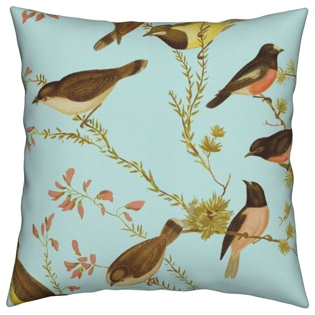 Australia Birds Nursery Botanical Floral Throw Pillow Cover Organic Sateen