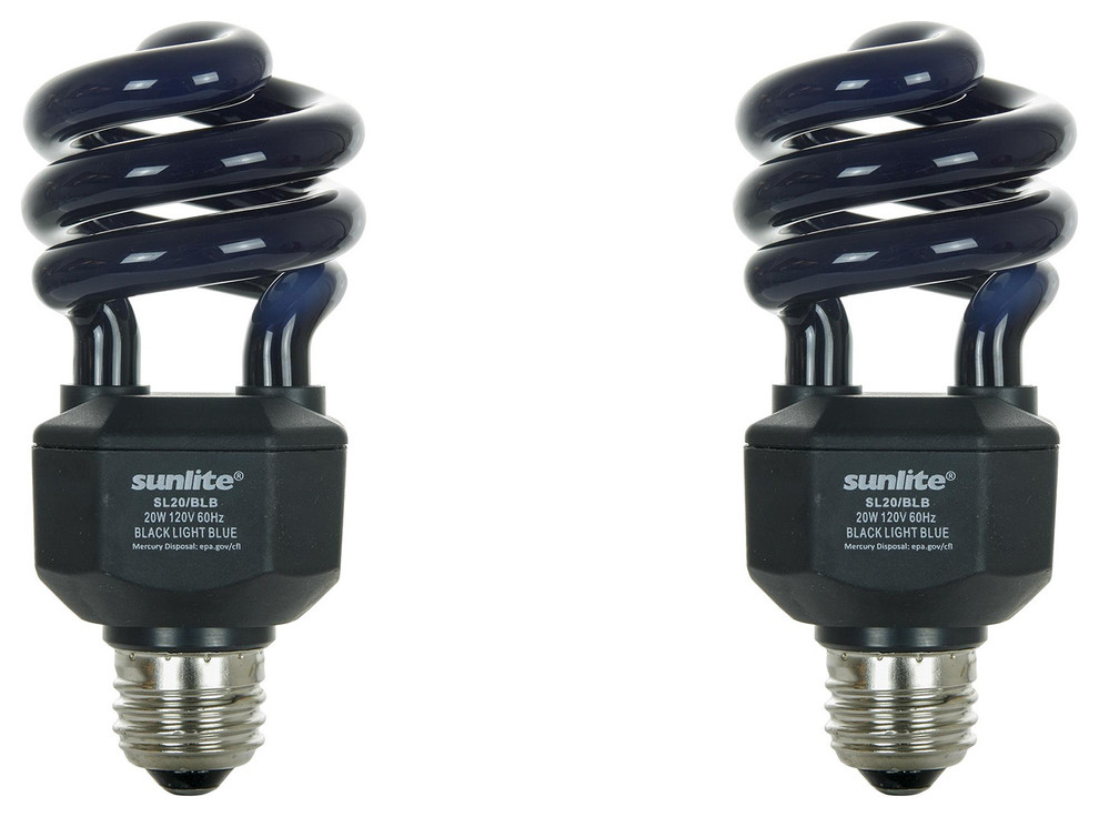 Blacklight Blue Sunlite 20W Spiral Energy Saving CFL Light Bulb Medium Base 2 Pack 