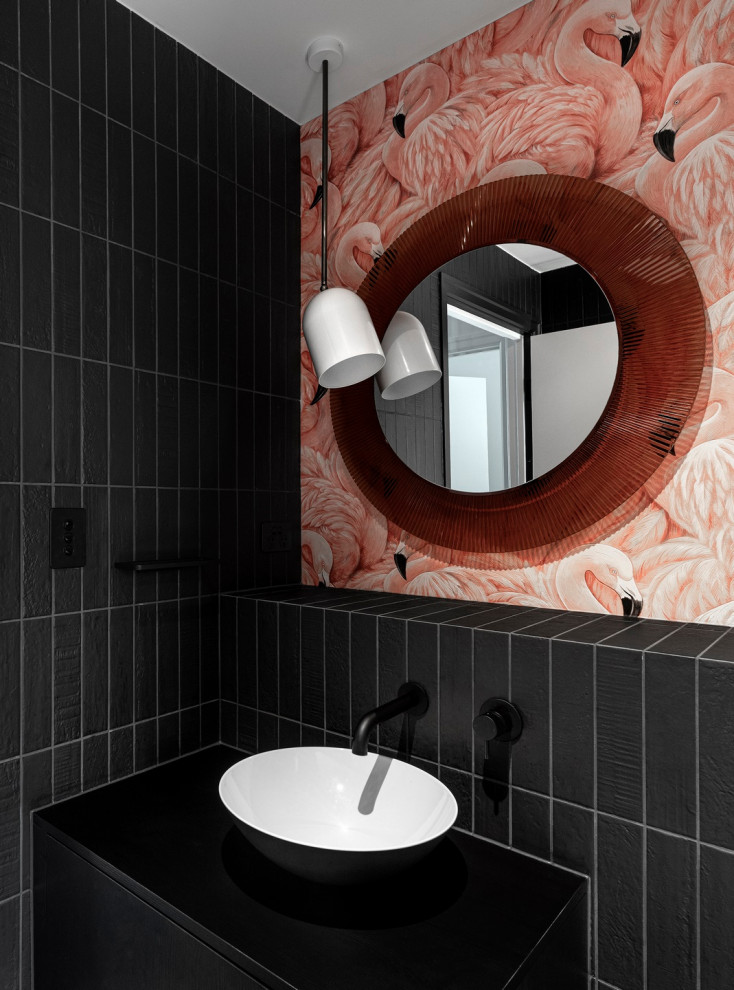 Photo of a contemporary powder room in Brisbane.