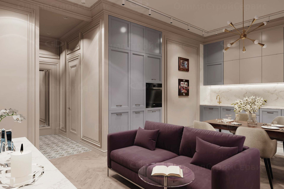 ЖК Врубеля, 4: дизайн интерьера евродвушки 60 кв.м. в стиле «Неоклассика»