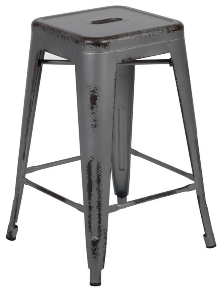 Flash Furniture 24" Metal Counter Stool in Distressed Silver Gray