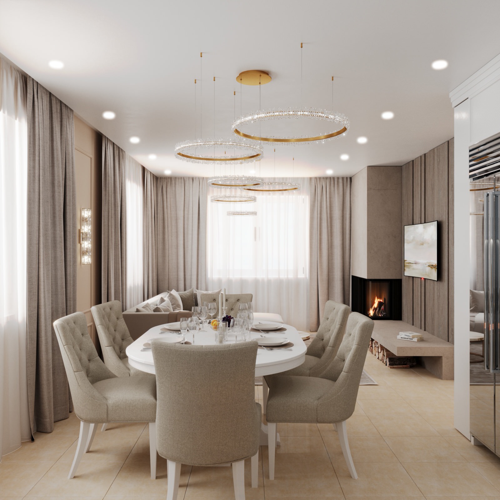 Проект загородного дома. Кухня-гостиная.