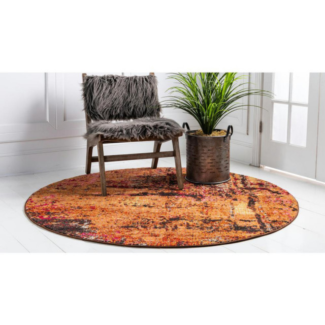 Rug Unique Loom Estrella Orange Round 6'0x6'0 Contemporary Area Rugs by User Houzz