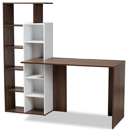 Lipmann Contemporary TwoTone White and Walnut Brown Computer Desk With