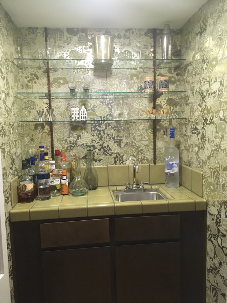 Bar Closet with 70s Wall Paper and Tile