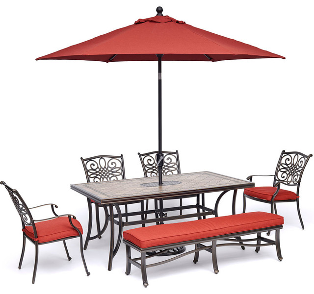 Monaco 6 Piece Patio Dining Set, Patio Dining Table And Chairs With Umbrella
