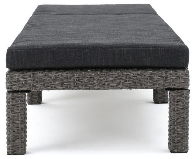 Noble House Puerta Mixed Black Wicker Lounge with Dark Grey Cushion