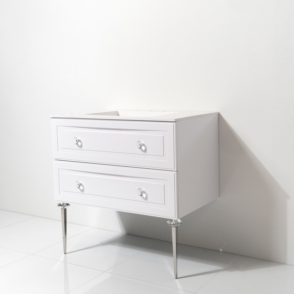 Bathroom Vanity, Lacquered Finish, Chrome Legs Contemporary