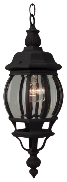 Matte Black French Style 1 Light Lantern Outdoor Pendant, 6.25" Wide