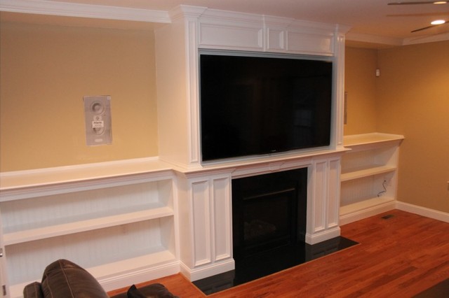 Fireplace Mantel With Bookshelves Traditional Family Room