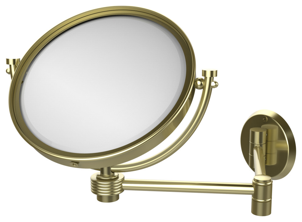 8" Wall-Mount Extending Groovy Makeup Mirror 5X Magnification, Satin Brass