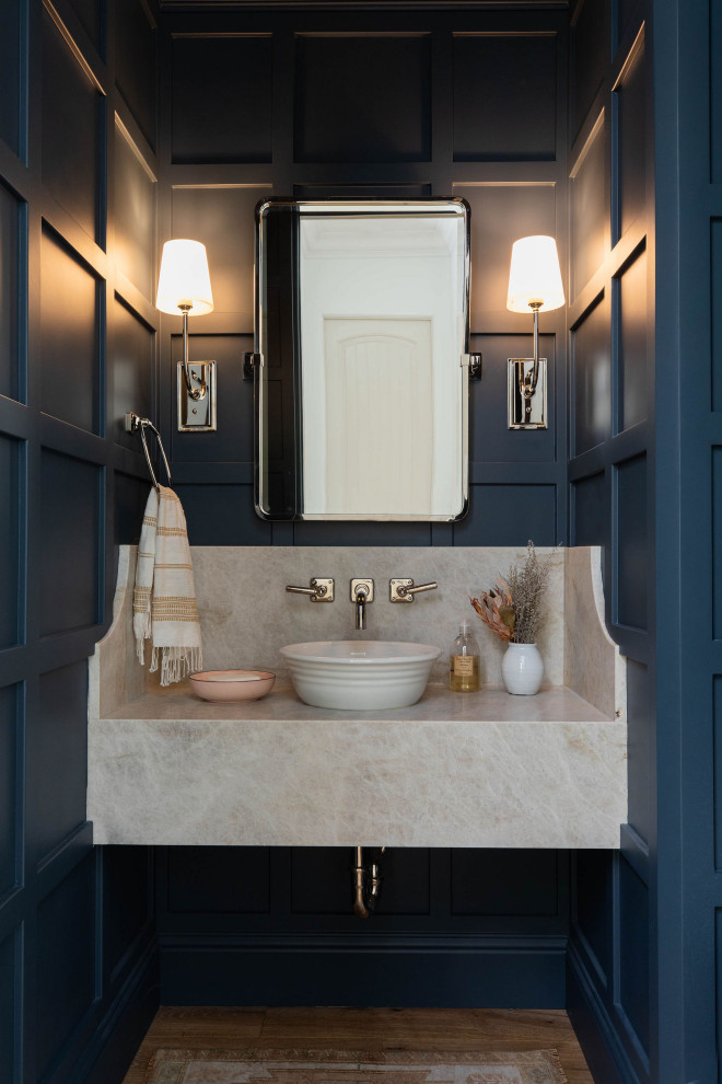 Small classic cloakroom in Sacramento with quartz worktops and a floating vanity unit.