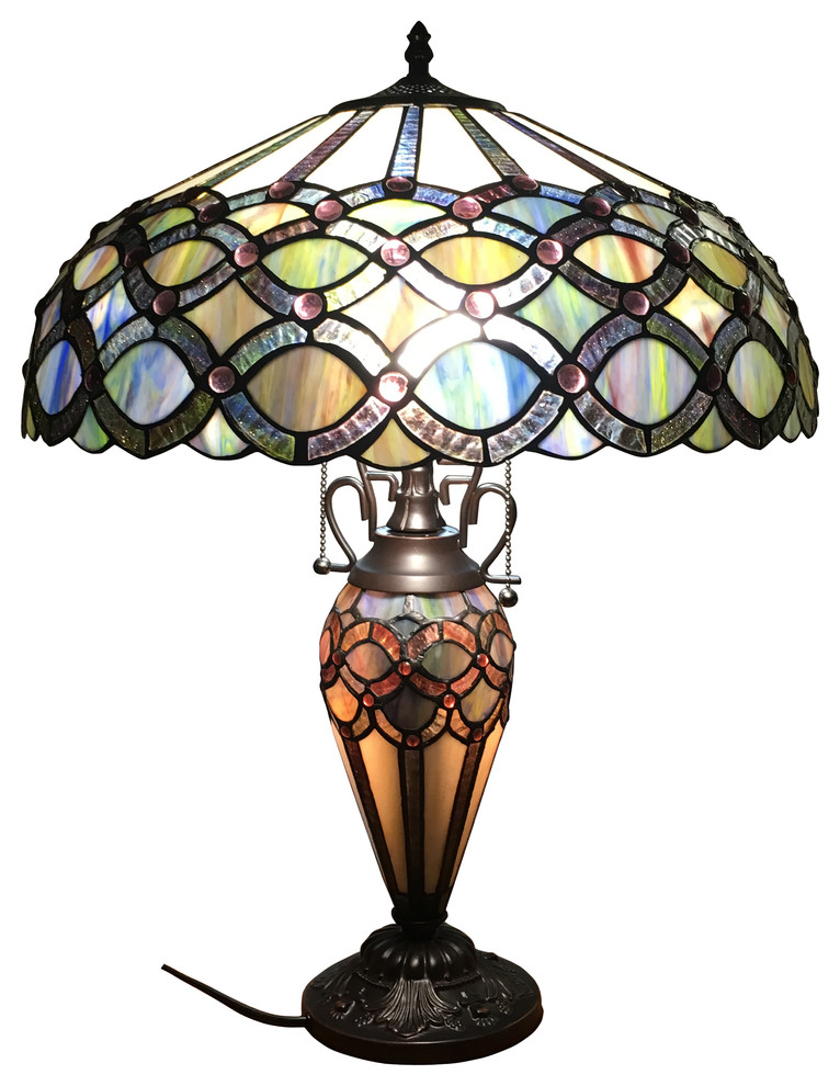 PRISMA, Tiffany-style 3 Light Double Lit Table Lamp, 16" Shade