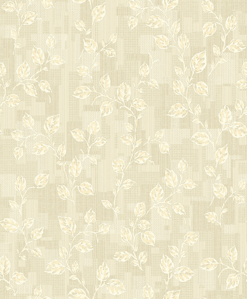 Child Cream Leaf Patchwork Wallpaper Contemporary Wallpaper by